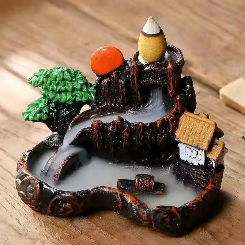 Nookly Zen Backflow Incense Burner – Mountain Waterfall Aroma Cascade Decor