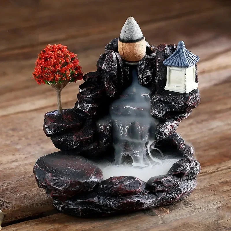 Nookly Zen Backflow Incense Burner – Mountain Waterfall Aroma Cascade Decor