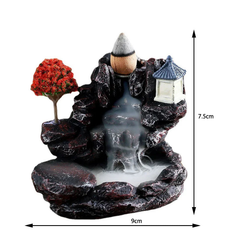 Nookly Zen Backflow Incense Burner – Mountain Waterfall Aroma Cascade Decor