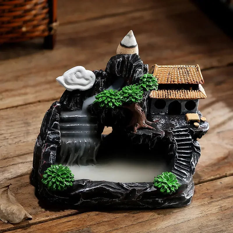 Nookly Zen Backflow Incense Burner – Mountain Waterfall Aroma Cascade Decor