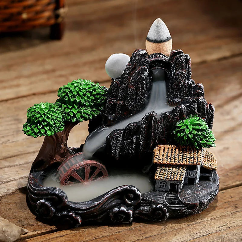 Nookly Zen Backflow Incense Burner – Mountain Waterfall Aroma Cascade Decor